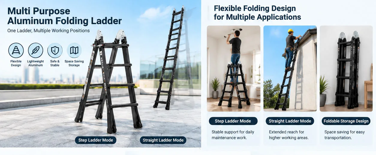 Multi Purpose Aluminum Folding Ladder for Home and Professional Applications Multi Purpose Aluminum Folding Ladder for Home and Professional Applications