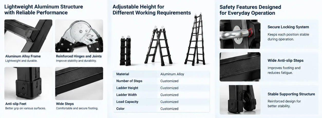 Multi Purpose Aluminum Folding Ladder for Home and Professional Applications