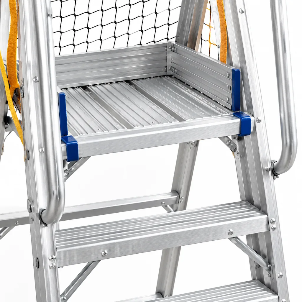 Foldable Aluminum Safety Platform Ladder with Mesh Enclosure Cage