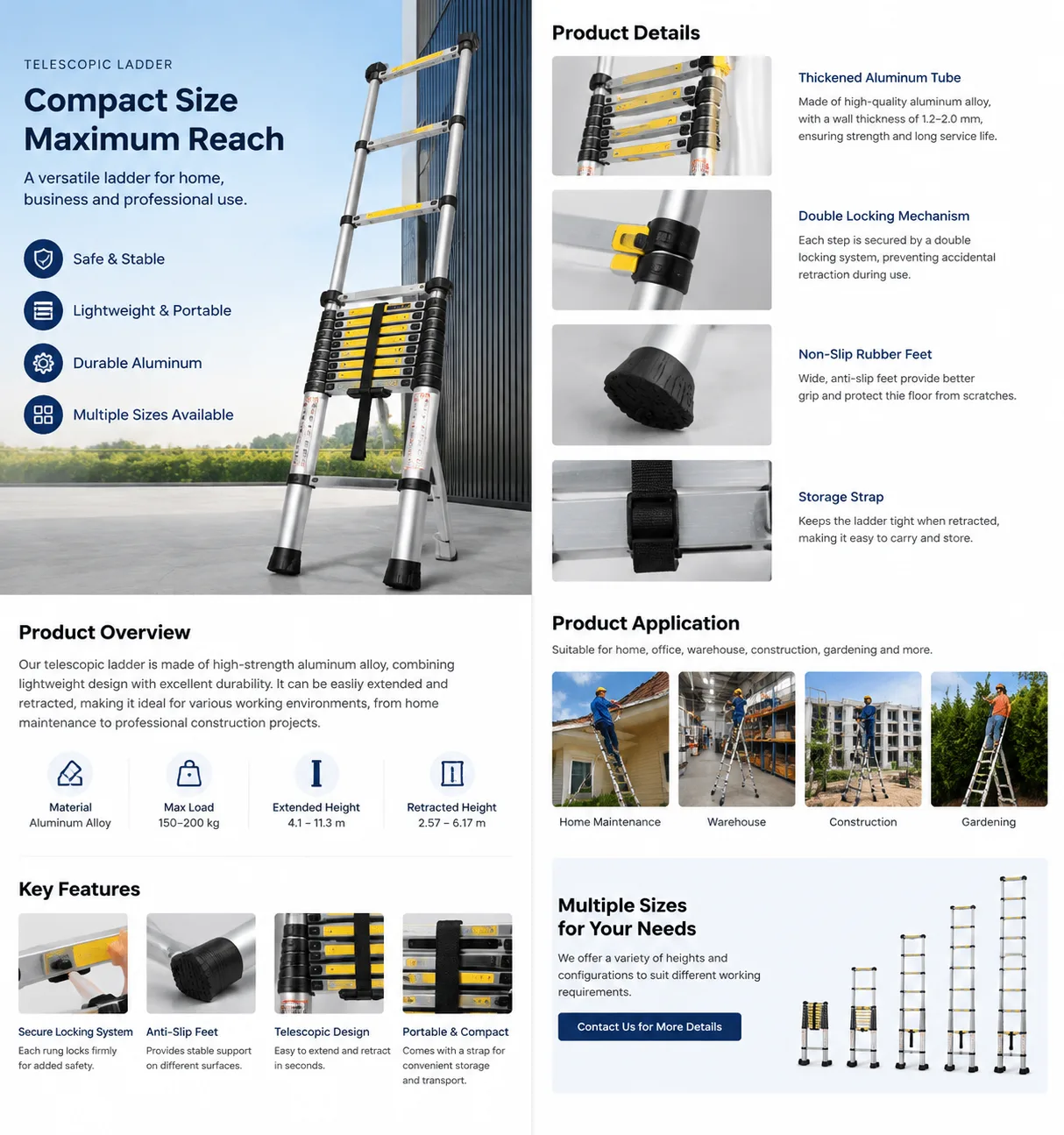 Aluminum Telescopic Ladder | Portable Extendable Ladder for Home & Industrial Use Aluminum Telescopic Ladder | Portable Extendable Ladder for Home & Industrial Use - Image 1
