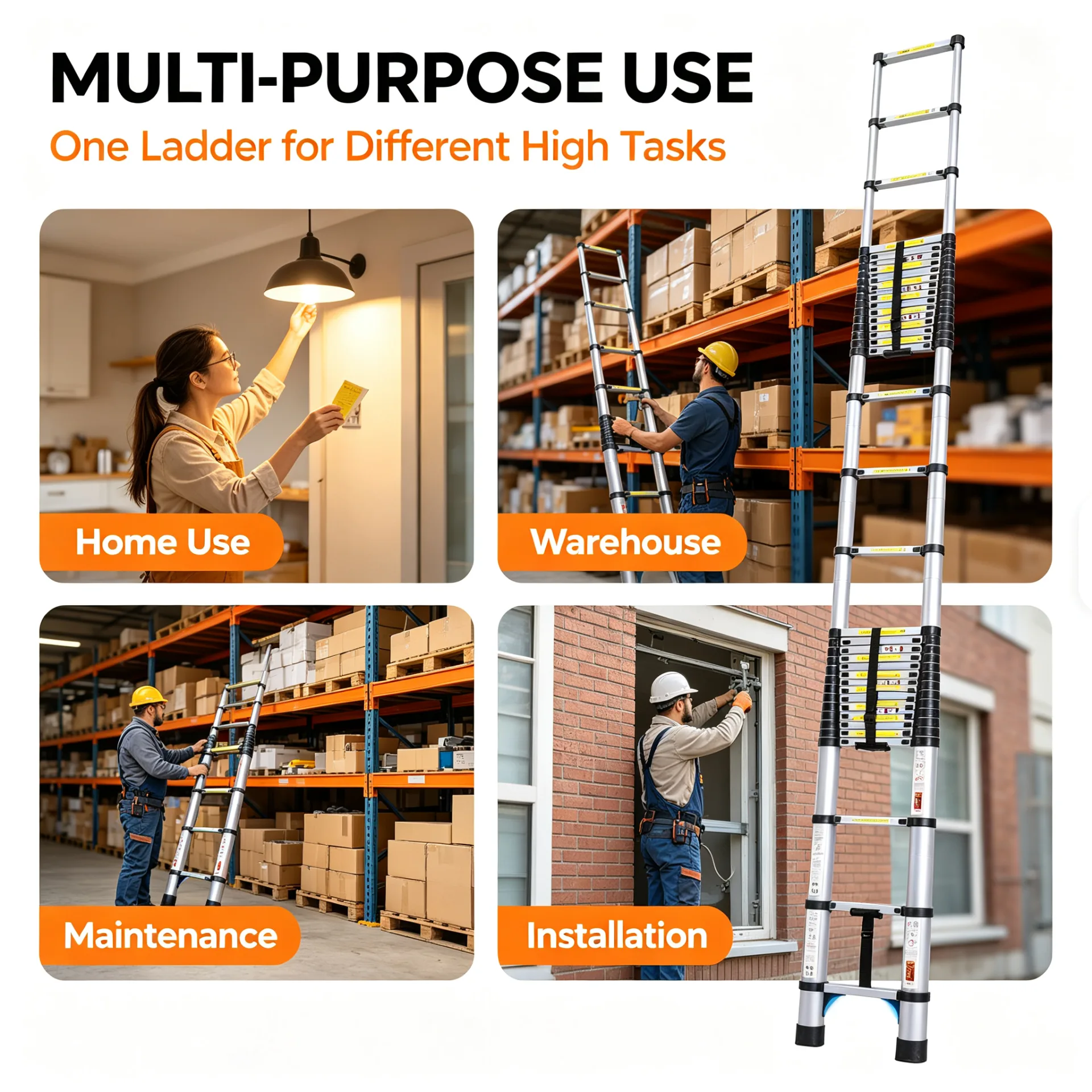 Aluminum Telescopic Ladder | Portable Extendable Ladder for Home & Industrial Use - Image 4 Aluminum Telescopic Ladder | Portable Extendable Ladder for Home & Industrial Use - Image 4