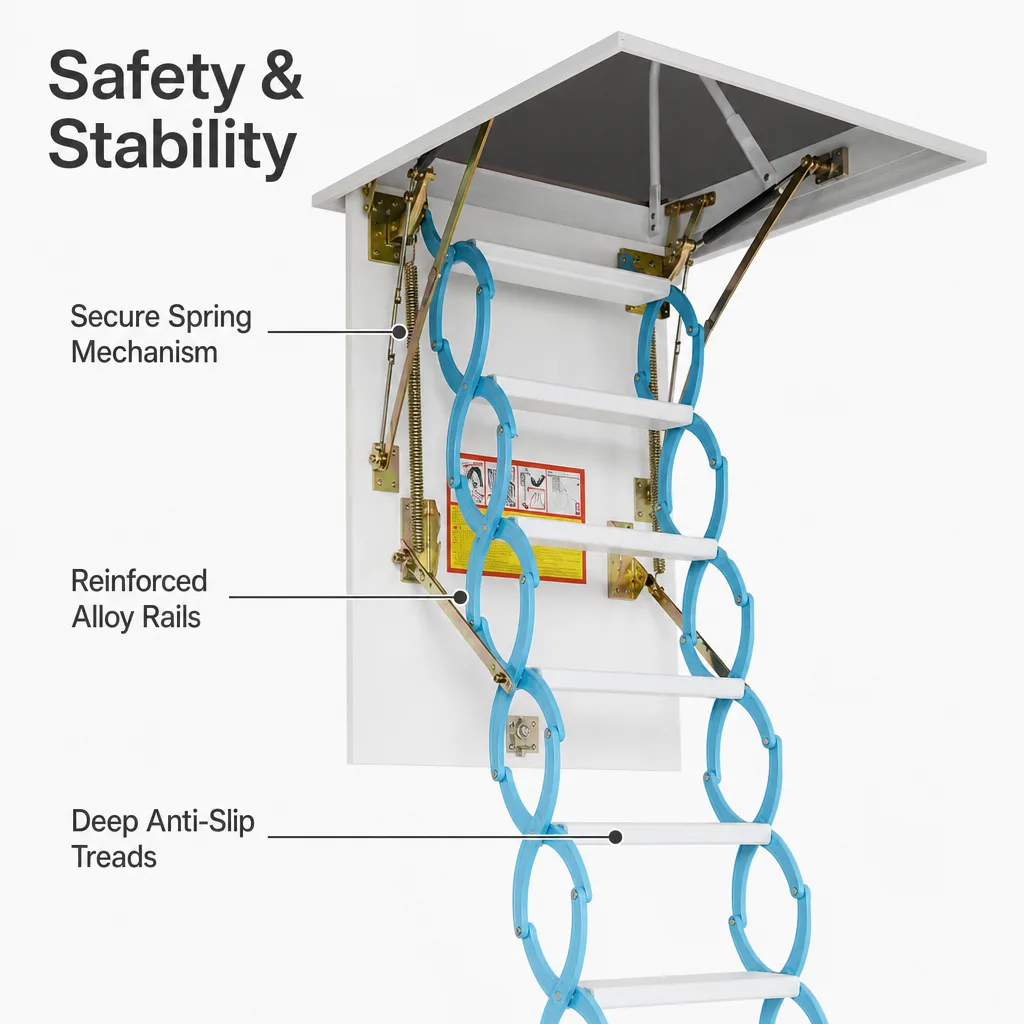 Heavy-Duty Manual Attic Ladder | Space-Saving Folding Loft Stairs - Image 2 Heavy-Duty Manual Attic Ladder | Space-Saving Folding Loft Stairs - Image 2