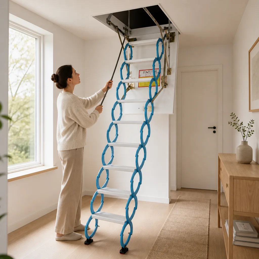 Heavy-Duty Manual Attic Ladder | Space-Saving Folding Loft Stairs - Image 3 Heavy-Duty Manual Attic Ladder | Space-Saving Folding Loft Stairs - Image 3