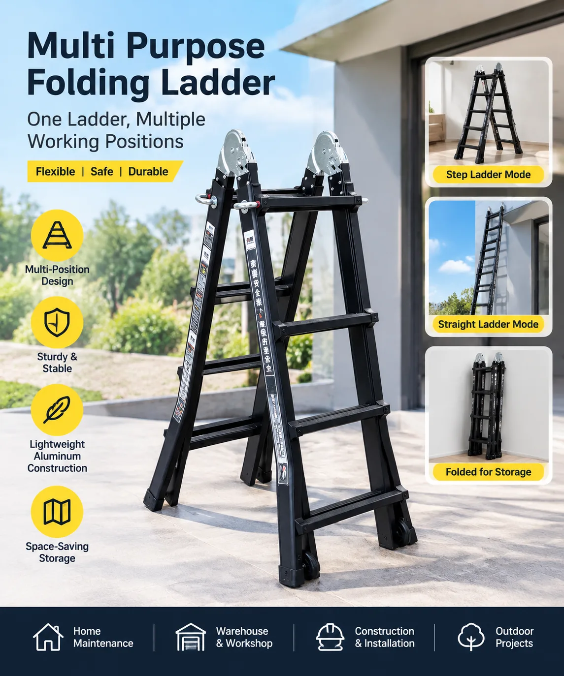 Multi Purpose Aluminum Folding Ladder forProfessional Applications Multi Purpose Aluminum Folding Ladder forProfessional Applications - Image 1