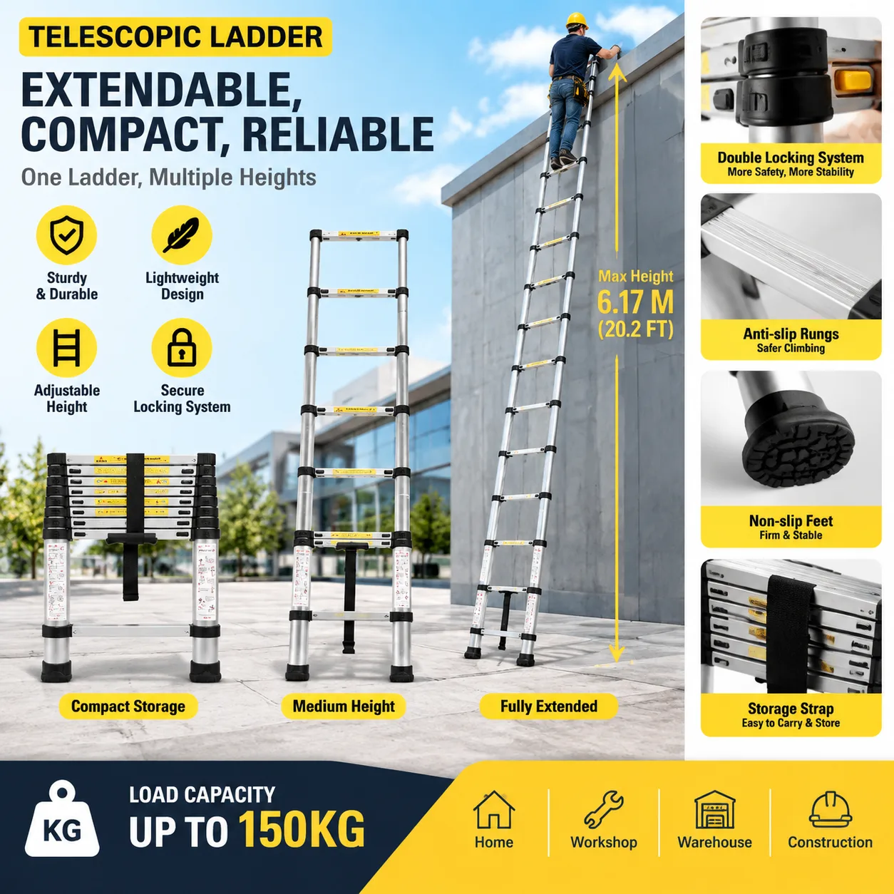 Heavy-Duty Commercial Telescopic Ladder - Image 2 Heavy-Duty Commercial Telescopic Ladder - Image 2