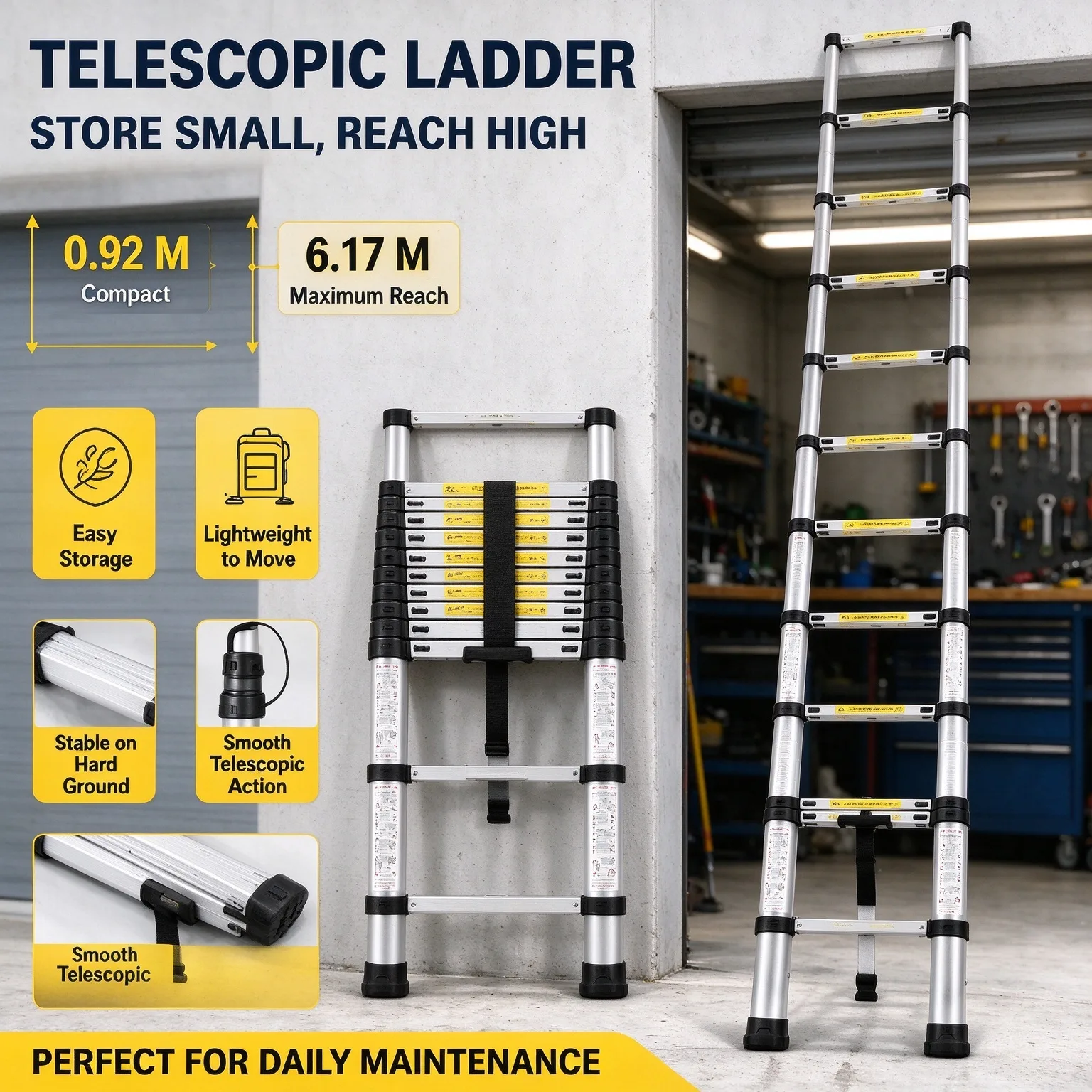 Heavy-Duty Commercial Telescopic Ladder - Image 3 Heavy-Duty Commercial Telescopic Ladder - Image 3